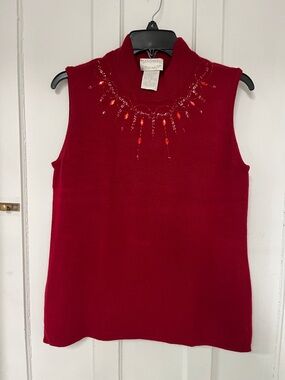Designers Originals Red Mock  Neck Sweater with Beaded Detail